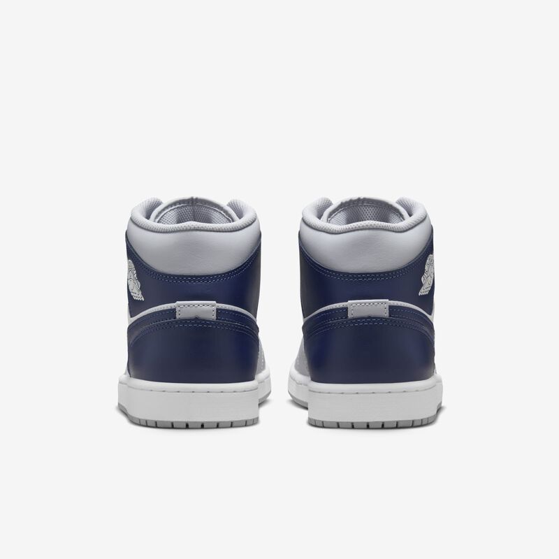 Air Jordan 1 Mid, Blanco/Gris Lobo/Azul Marino Medianoche, hi-res
