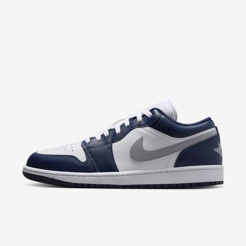 Air Jordan 1 Low, Blanco/Azul Marino Medianoche/Gris Lobo, hi-res