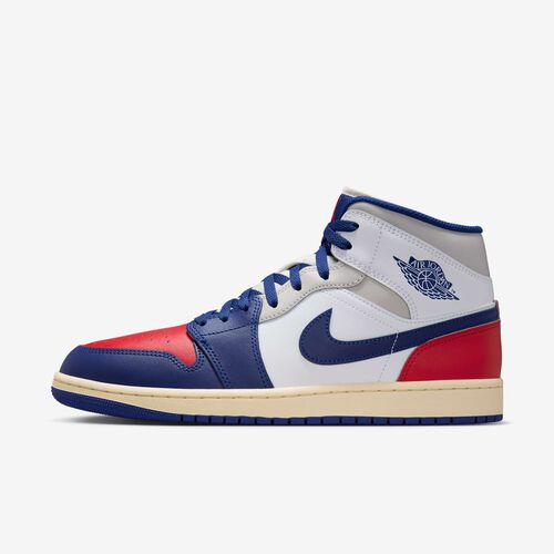 Air Jordan 1 Mid, Blanco/Rojo Universitario/Gris Neutro/Azul Real Profundo, hi-res