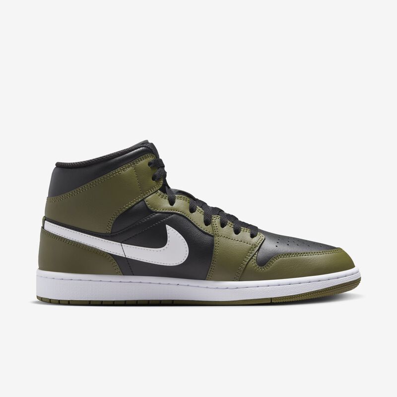 Air Jordan 1 Mid, Negro/Blanco-Oliva Medio-Vela, hi-res