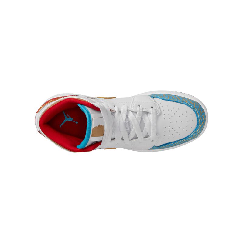 Air Jordan 1 Mid Sneaker School, Blanco/Rojo universitario/Oro metalizado, hi-res