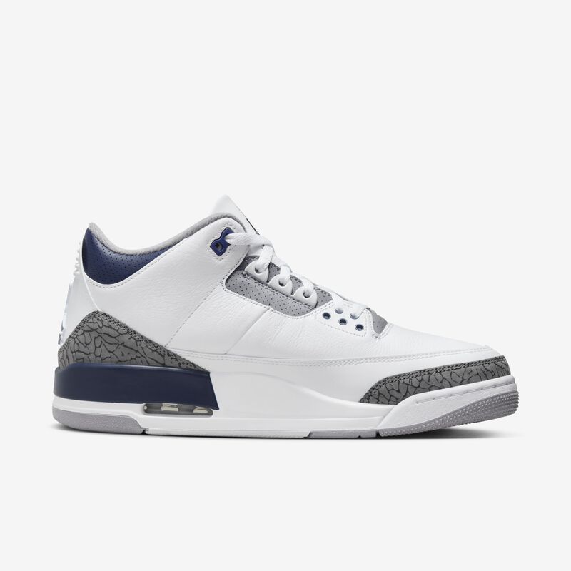 Air Jordan 3 Retro, Blanco/Gris Cemento/Negro/Azul Marino Medianoche, hi-res