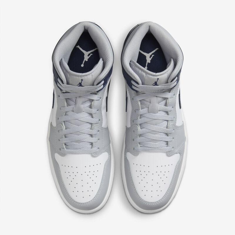 Air Jordan 1 Mid, Blanco/Gris Lobo/Azul Marino Medianoche, hi-res