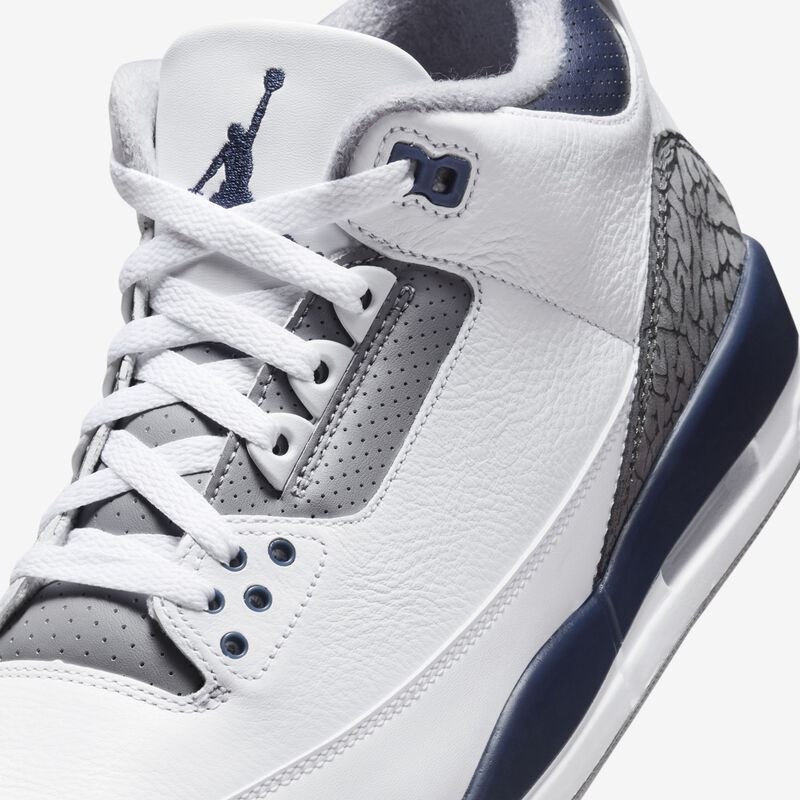 Air Jordan 3 Retro, Blanco/Gris Cemento/Negro/Azul Marino Medianoche, hi-res