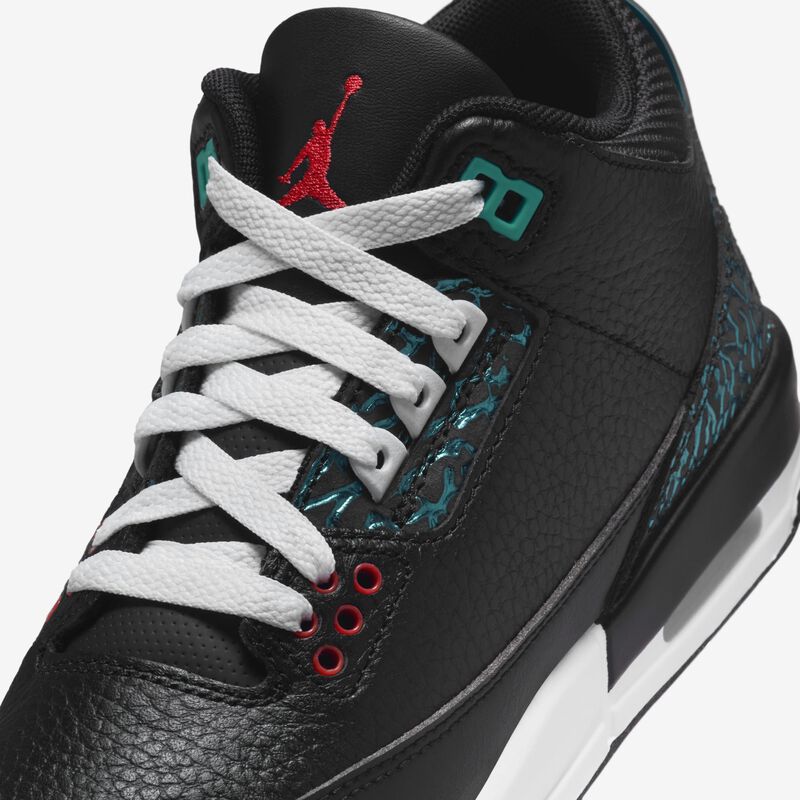 Air Jordan 3 Retro, Negro/Hiperjade/Blanco/Rojo Sirena, hi-res
