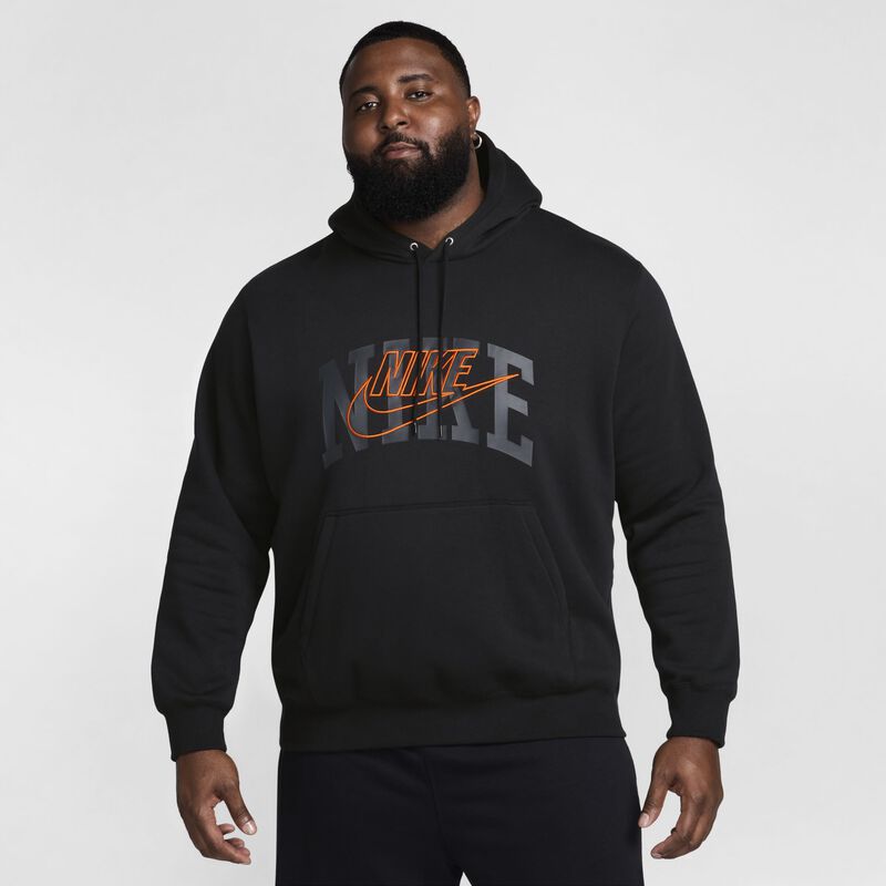 Nike Club Fleece, Negro/Naranja de seguridad, hi-res
