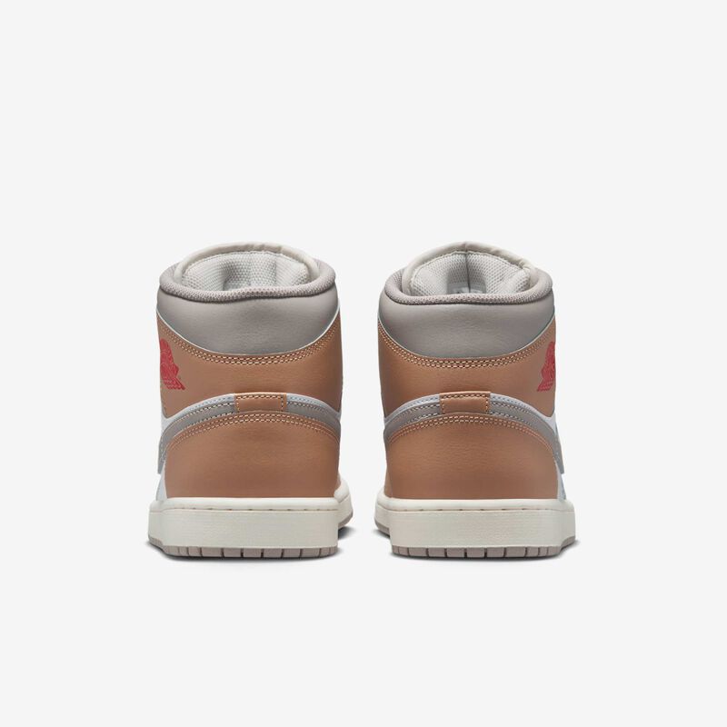 Air Jordan 1 Mid, Cáñamo/Blanco/Gris Universitario/Rojo Fuego, hi-res