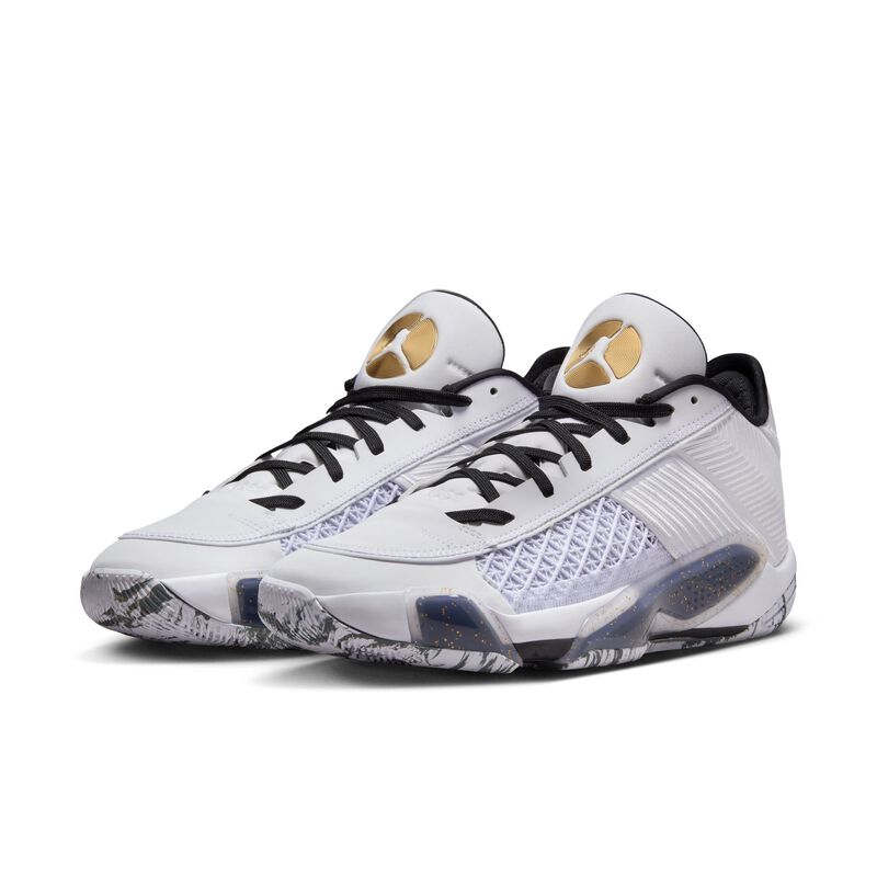 Air Jordan XXXVIII Low, Blanco/Negro/Platino puro/Oro metalizado, hi-res