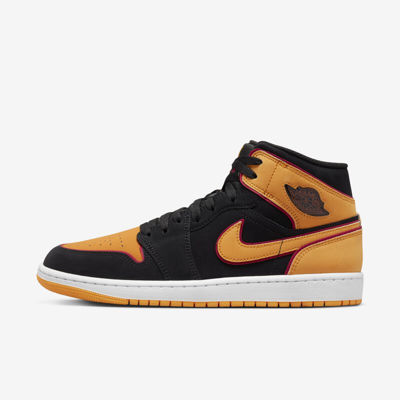 Air Jordan 1 Mid SE, Negro/Rojo cardenal/Blanco/Naranja vivo, hi-res