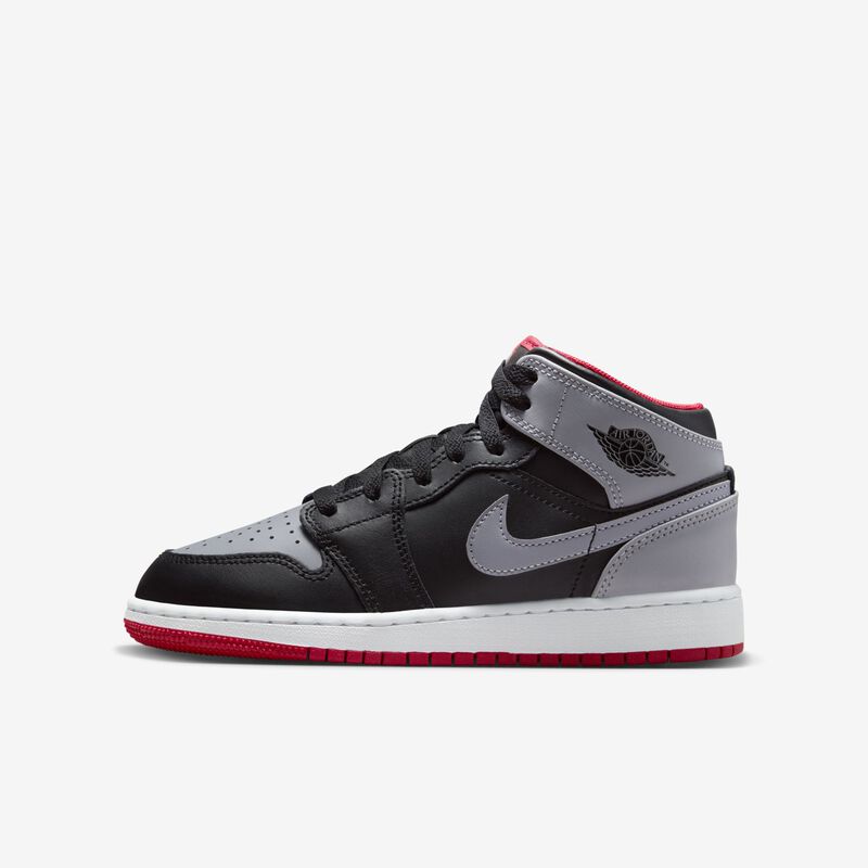 Air Jordan 1 Mid, Negro/Fuego Rojo/Blanco/Cemento, hi-res