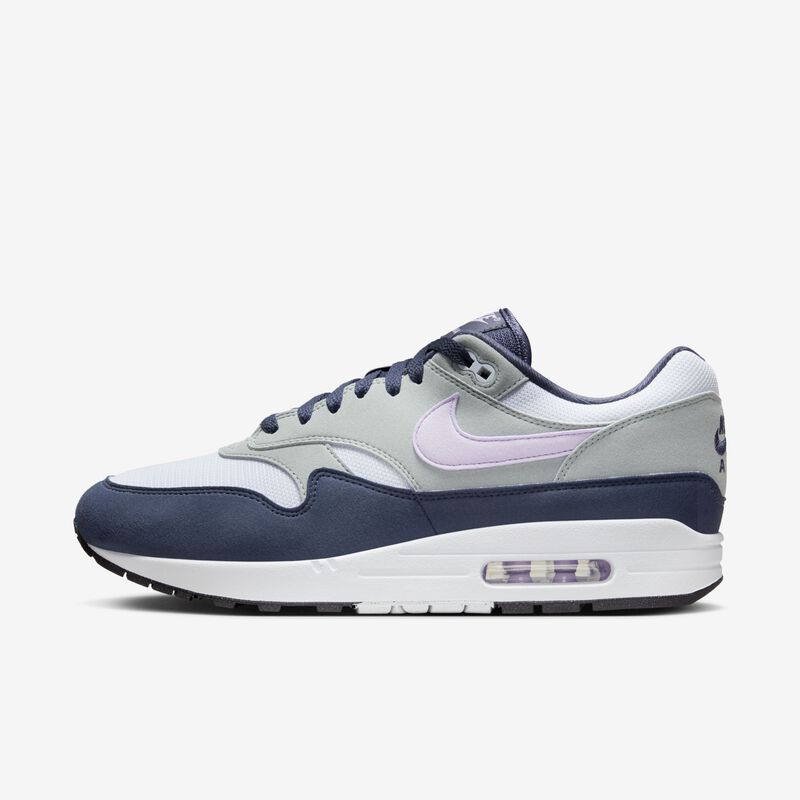 Nike Air Max 1, Gris Fútbol/Azul Trueno/Púmice Claro/Lila Bloom, hi-res
