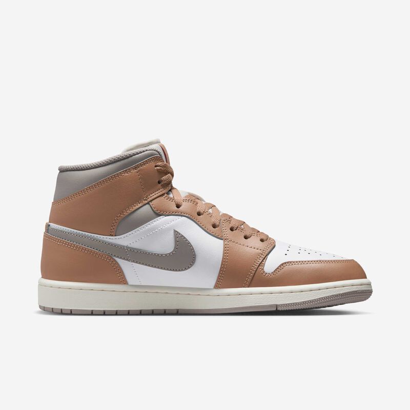 Air Jordan 1 Mid, Cáñamo/Blanco/Gris Universitario/Rojo Fuego, hi-res