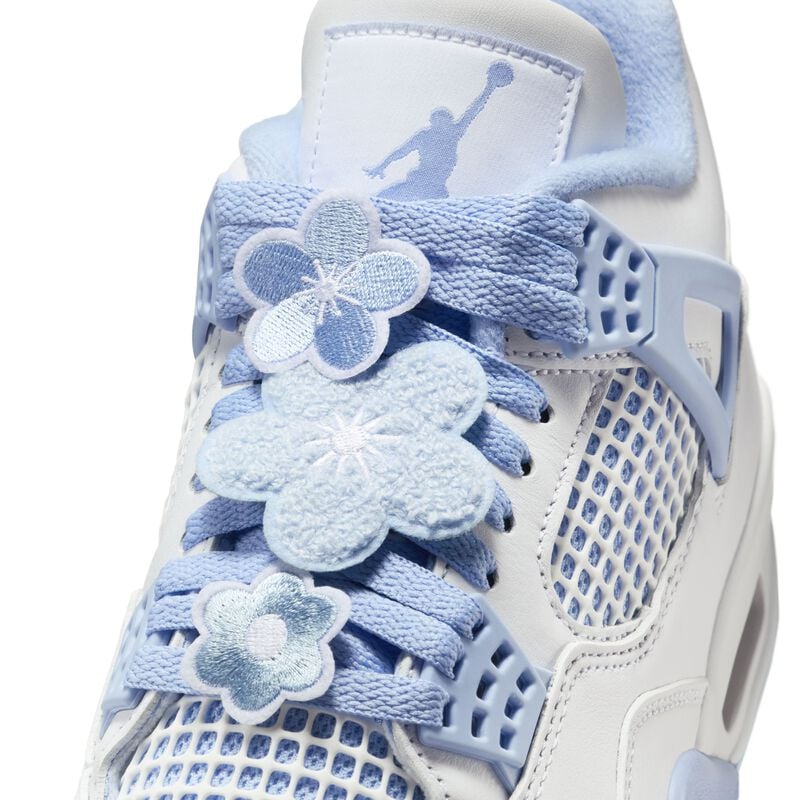 Air Jordan 4 Retro, Blanco/Tinte Azul/Verde Aceite/Aluminio, hi-res