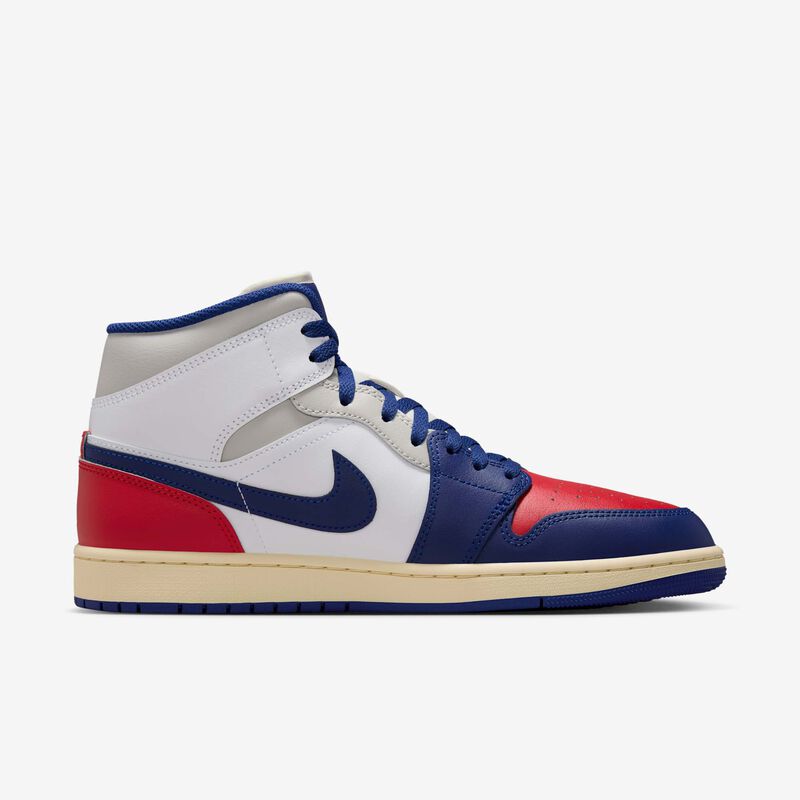 Air Jordan 1 Mid, Blanco/Rojo Universitario/Gris Neutro/Azul Real Profundo, hi-res