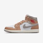 Air Jordan 1 Mid, Cáñamo/Blanco/Gris Universitario/Rojo Fuego, hi-res