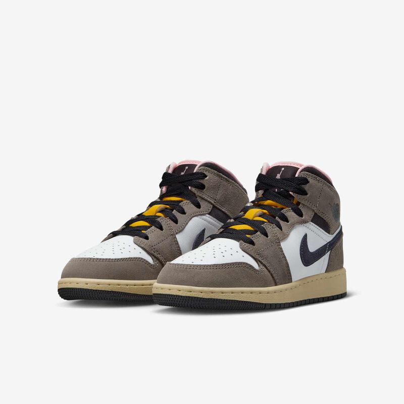 Air Jordan 1 Mid SE, Blanco/Gris Aceite-Piedra De Cueva-Azufre Oscuro, hi-res