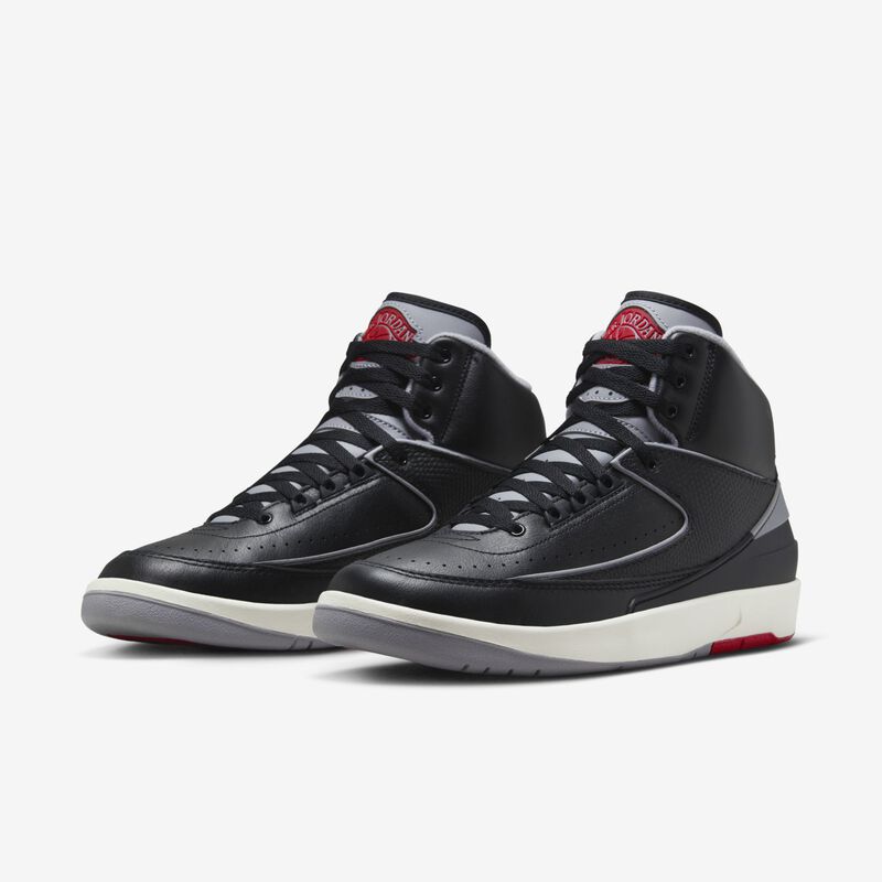 Air Jordan 2 Retro, Negro/Gris cemento-Rojo fuego-Vela, hi-res