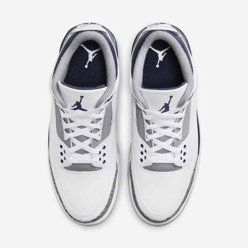 Air Jordan 3 Retro, Blanco/Gris Cemento/Negro/Azul Marino Medianoche, hi-res