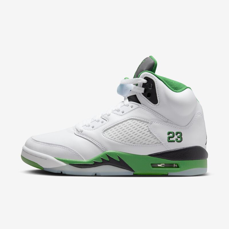 Air Jordan 5 Retro, Blanco/Negro/Azul Hielo/Verde Suerte, hi-res