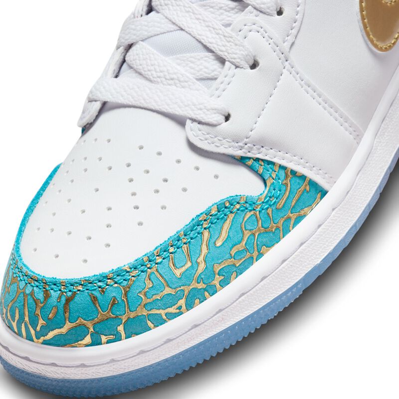 Air Jordan 1 Mid Sneaker School, Blanco/Rojo universitario/Oro metalizado, hi-res