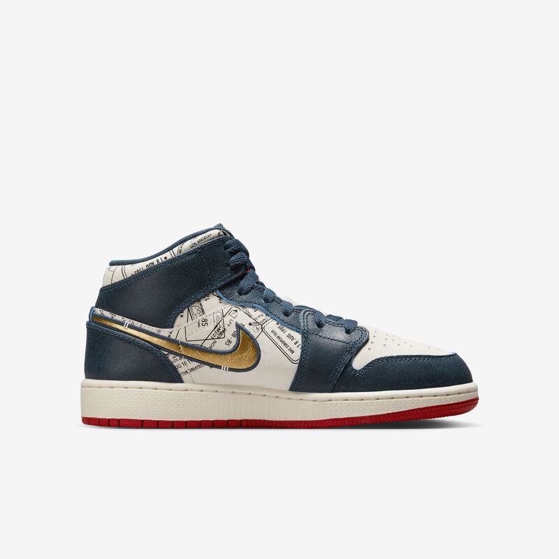 Air Jordan 1 Mid SE, Armada Armería/Marfil Pálido/Rojo Deportivo/Oro metalizado, hi-res