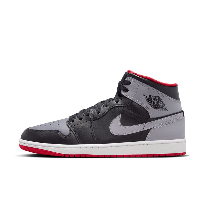 Air Jordan 1 Mid, Negro/Rojo fuego/Blanco/Gris cemento, hi-res