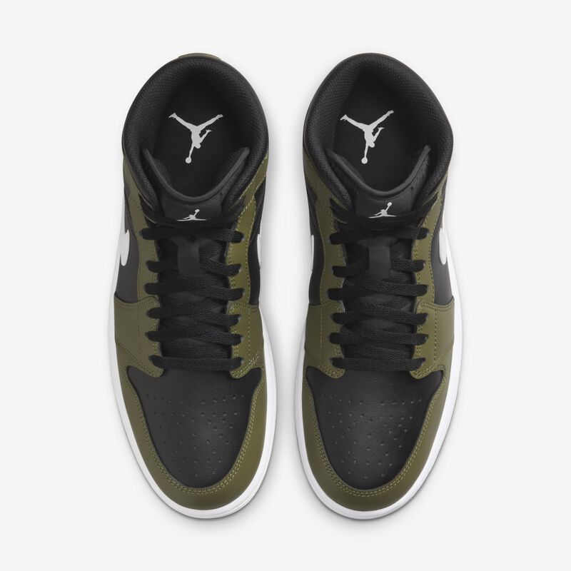 Air Jordan 1 Mid, Negro/Blanco-Oliva Medio-Vela, hi-res
