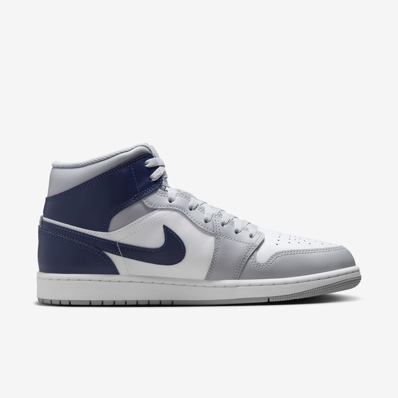 Air Jordan 1 Mid, Blanco/Gris Lobo/Azul Marino Medianoche, hi-res