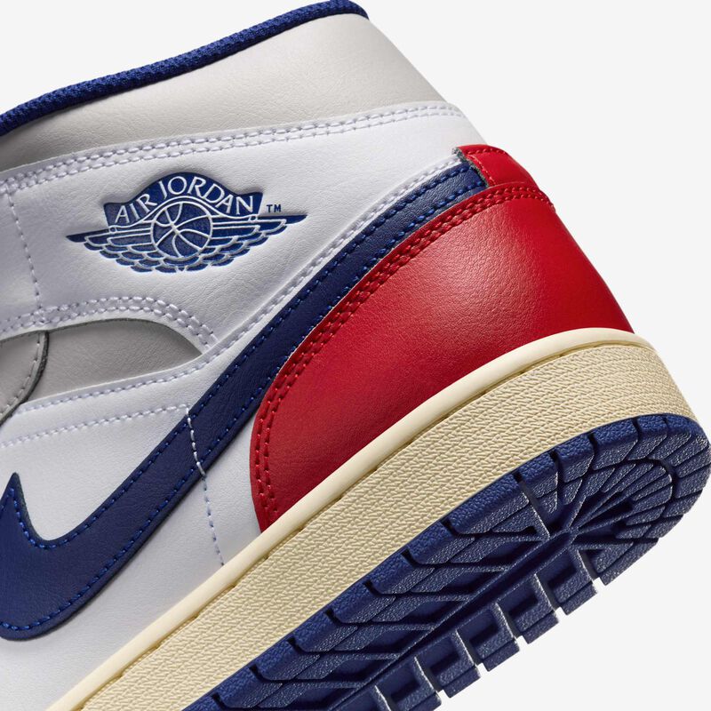 Air Jordan 1 Mid, Blanco/Rojo Universitario/Gris Neutro/Azul Real Profundo, hi-res