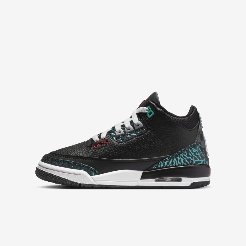 Air Jordan 3 Retro, Negro/Hiperjade/Blanco/Rojo Sirena, hi-res