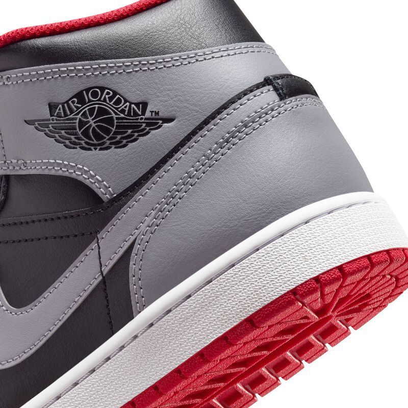 Air Jordan 1 Mid, Negro/Rojo fuego/Blanco/Gris cemento, hi-res