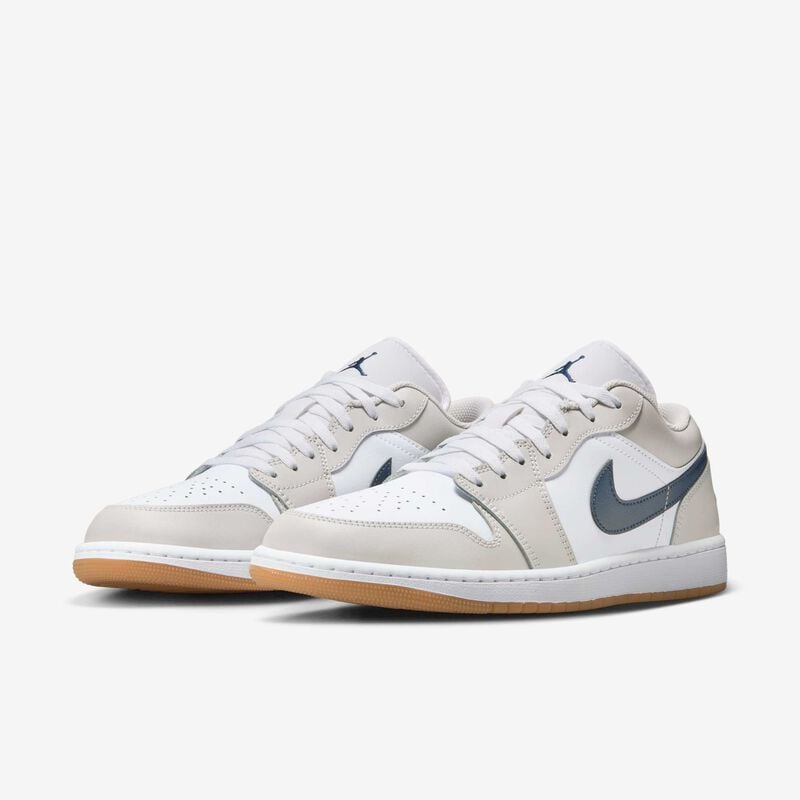 Air Jordan 1 Low, Blanco/Gris Neutro/Marrón Medio Goma/Azul Marino Medianoche, hi-res