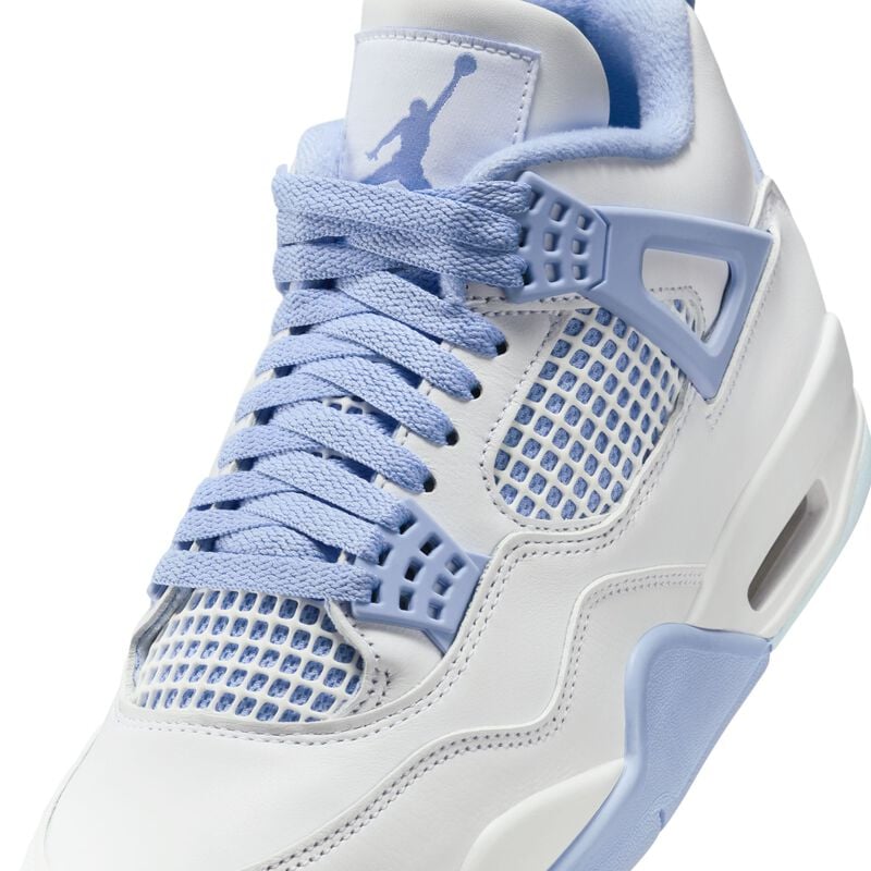 Air Jordan 4 Retro, Blanco/Tinte Azul/Verde Aceite/Aluminio, hi-res