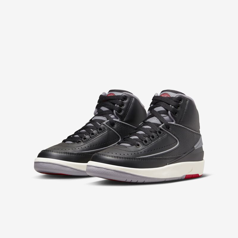 Air Jordan 2 Retro, Negro/Gris cemento-rojo fuego-vela, hi-res
