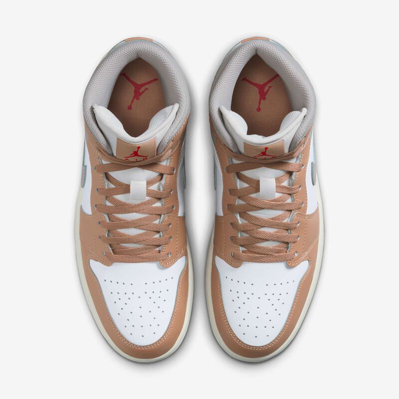 Air Jordan 1 Mid, Cáñamo/Blanco/Gris Universitario/Rojo Fuego, hi-res