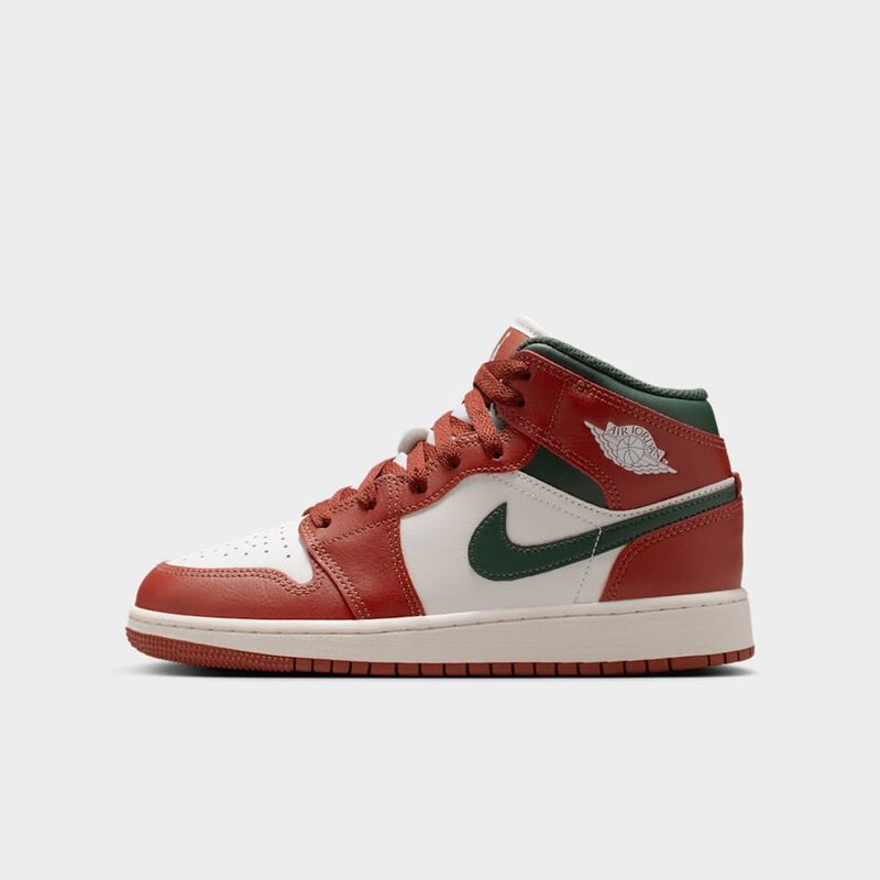Air Jordan 1 Mid, Vela/Verde Medianoche-Platino Puro-Piedra Roja, hi-res
