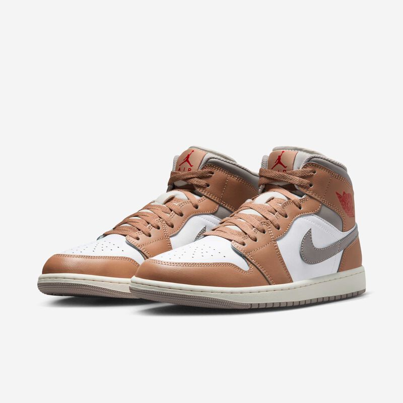 Air Jordan 1 Mid, Cáñamo/Blanco/Gris Universitario/Rojo Fuego, hi-res