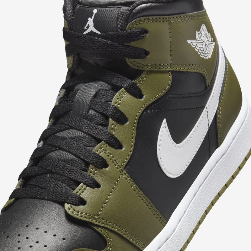 Air Jordan 1 Mid, Negro/Blanco-Oliva Medio-Vela, hi-res