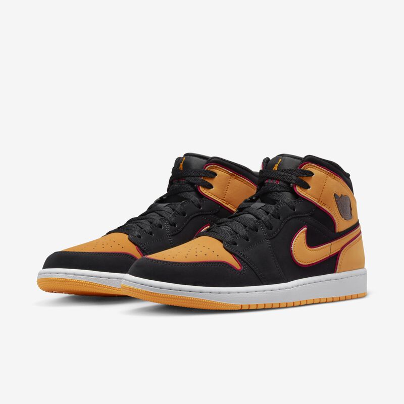 Air Jordan 1 Mid SE, Negro/Rojo cardenal/Blanco/Naranja vivo, hi-res