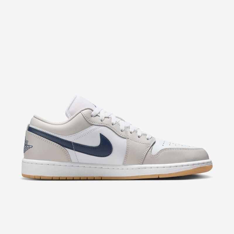 Air Jordan 1 Low, Blanco/Gris Neutro/Marrón Medio Goma/Azul Marino Medianoche, hi-res