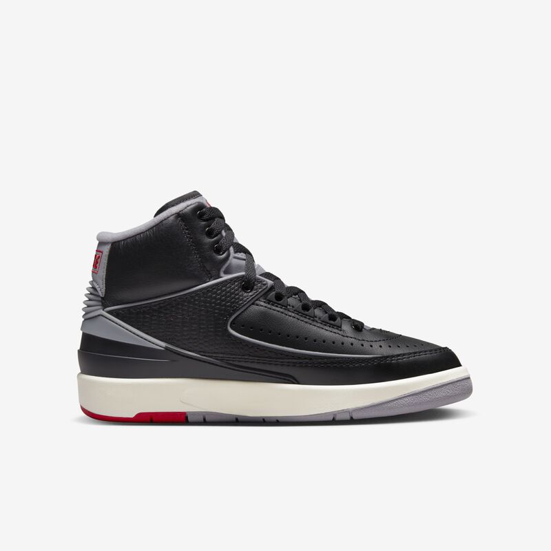 Air Jordan 2 Retro, Negro/Gris cemento-rojo fuego-vela, hi-res