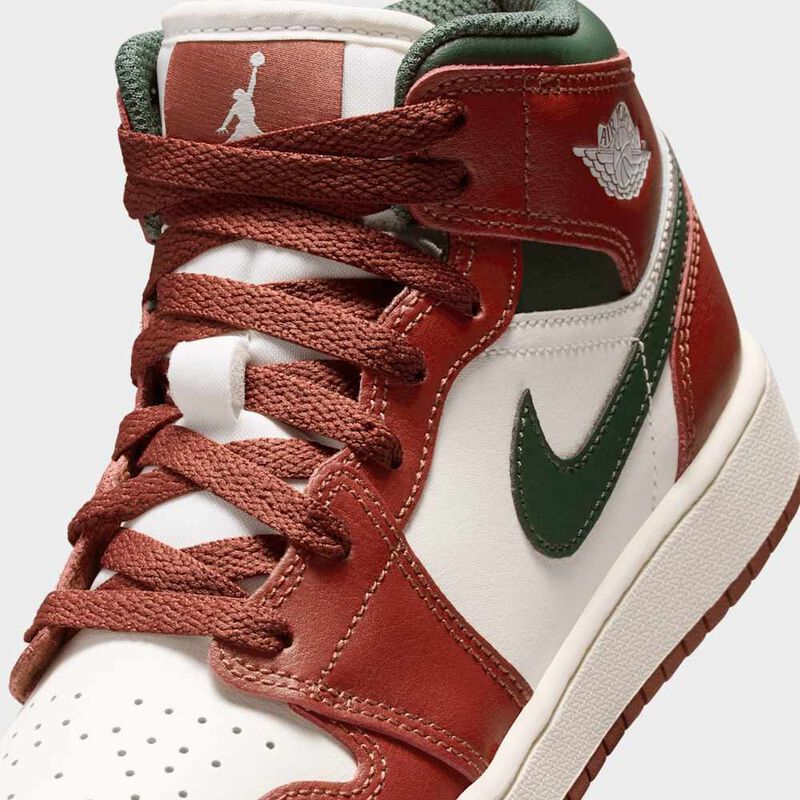 Air Jordan 1 Mid, Vela/Verde Medianoche-Platino Puro-Piedra Roja, hi-res