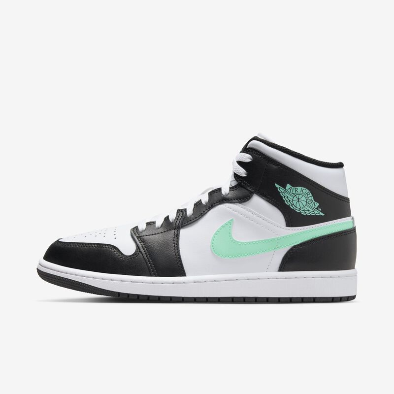 Air Jordan 1 Mid, Blanco/Verde Brillo-Negro, hi-res