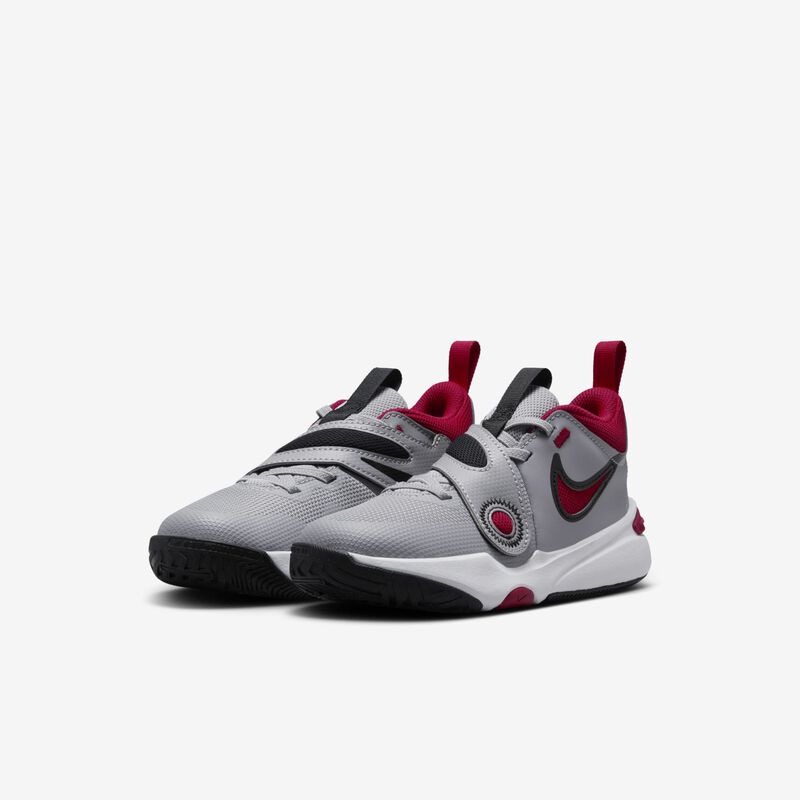 Nike Team Hustle D 11, Gris Cemento/Rojo Gimnasio-Negro-Blanco, hi-res