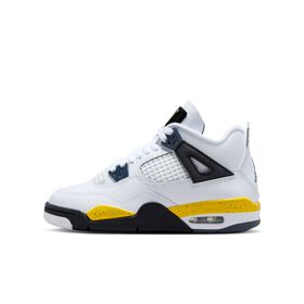Air Jordan 4 Retro, Blanco/Gris azul oscuro/Negro/Amarillo tour, hi-res