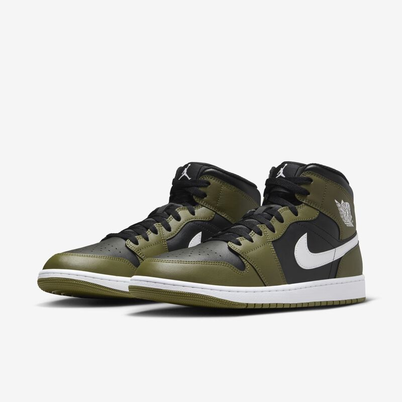 Air Jordan 1 Mid, Negro/Blanco-Oliva Medio-Vela, hi-res