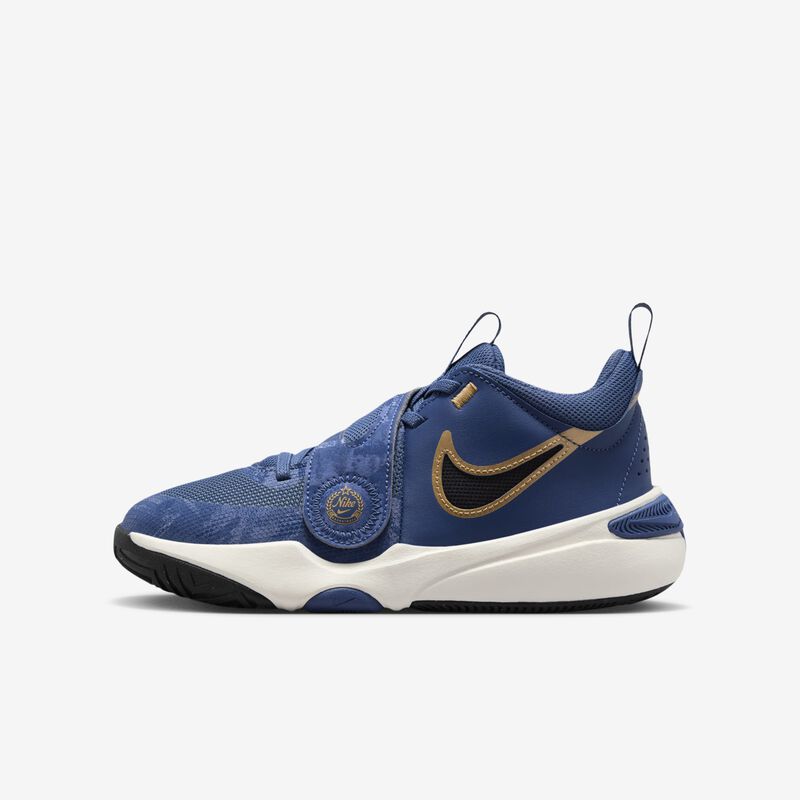 Nike Team Hustle D 11, Azul Marino Místico/Marfil Pálido/Oro Metalizado/Negro, hi-res