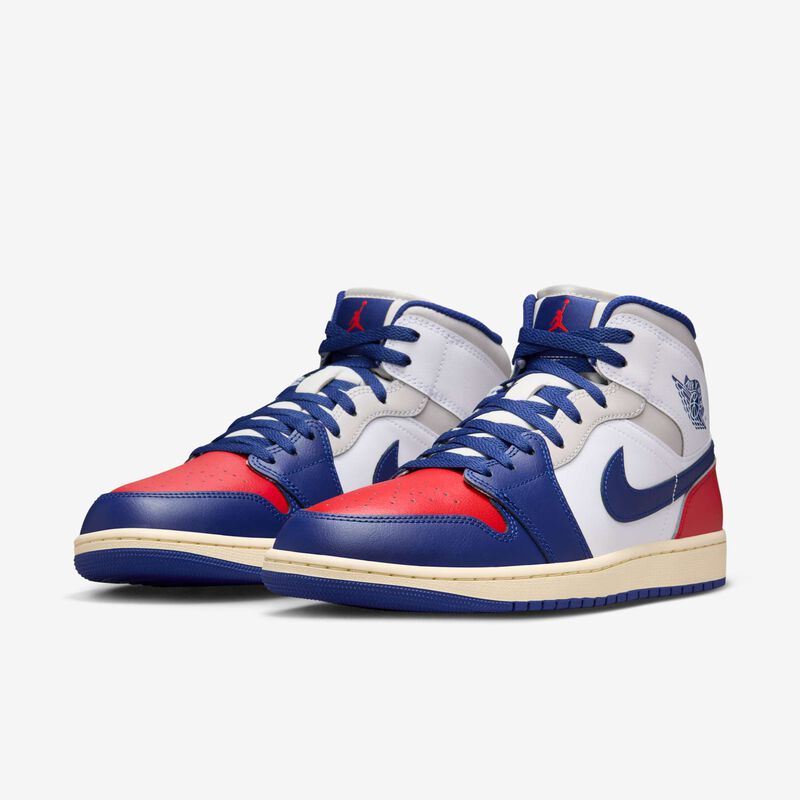 Air Jordan 1 Mid, Blanco/Rojo Universitario/Gris Neutro/Azul Real Profundo, hi-res