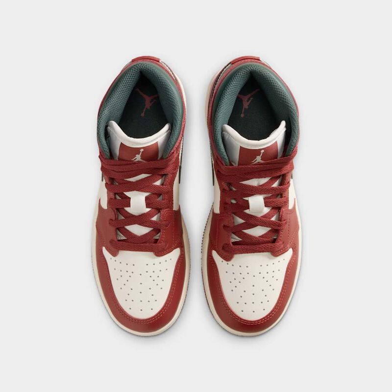 Air Jordan 1 Mid, Vela/Verde Medianoche-Platino Puro-Piedra Roja, hi-res