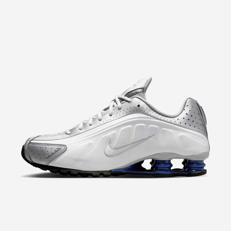 Nike Shox R4, Blanco/Blanco-Mtlc Plata-Azul Real Profundo-Negro, hi-res